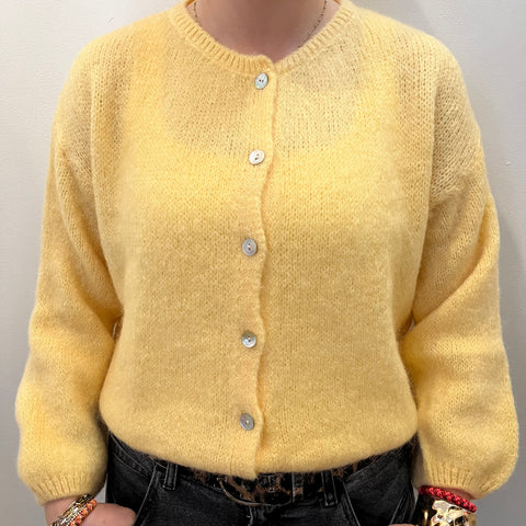 Long Sleeve Mohair Cardigan - Custard
