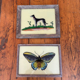 2 Glass Frames Prints - Dog, Butterfly 