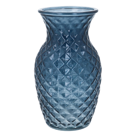 Navy Glass Crystal Cut Vase