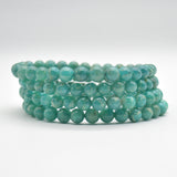 Semi Precious Gemstone Round Beaded Bracelet - Natural Dark Amazonite
