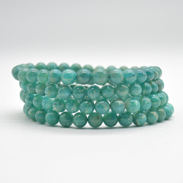 Semi Precious Gemstone Round Beaded Bracelet - Natural Dark Amazonite