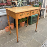 Antique oak side table side viw