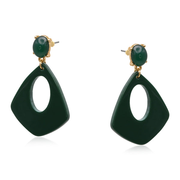Big Metal Min Geo Resin Earrings - Green