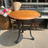 Vintage garden table, cast iron base, wooden top