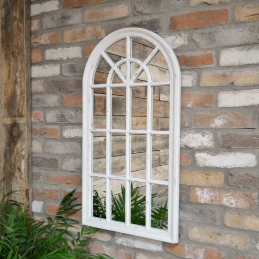 Distressed White Indoor Arch Mirror