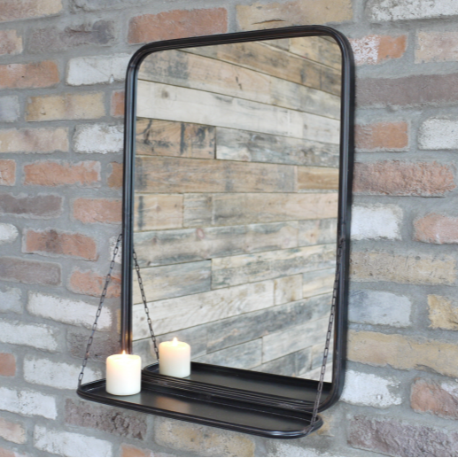 Industrial Black Mirror with Shelf