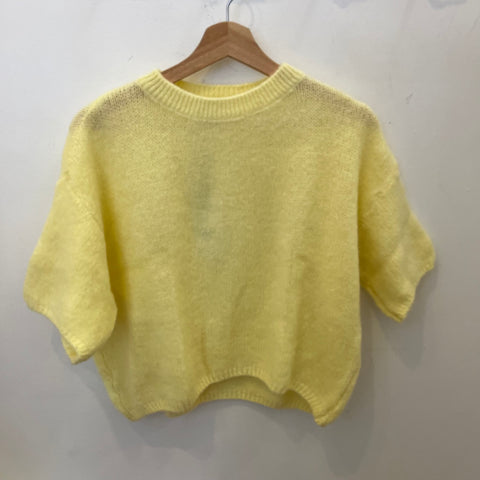 Cropped Mohair Short Sleeve Jumper - Lemon
