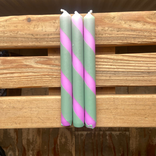 Pink & Green Twist Stripe Candle