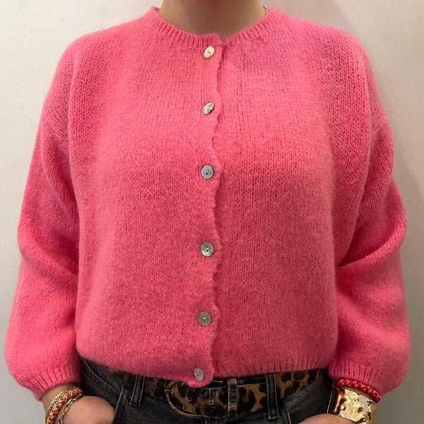 Long Sleeve Mohair Cardigan - Barbie Pink