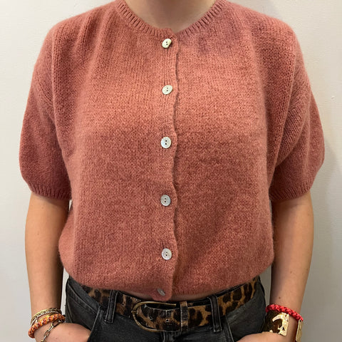 Cropped Sleeve Mohair Cardigan - Rose