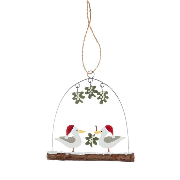 Two Mistletoe Seagulls on Twig