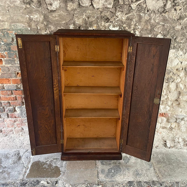 Antique Oak Tall Narrow Cupboard With Stencilled Numbers