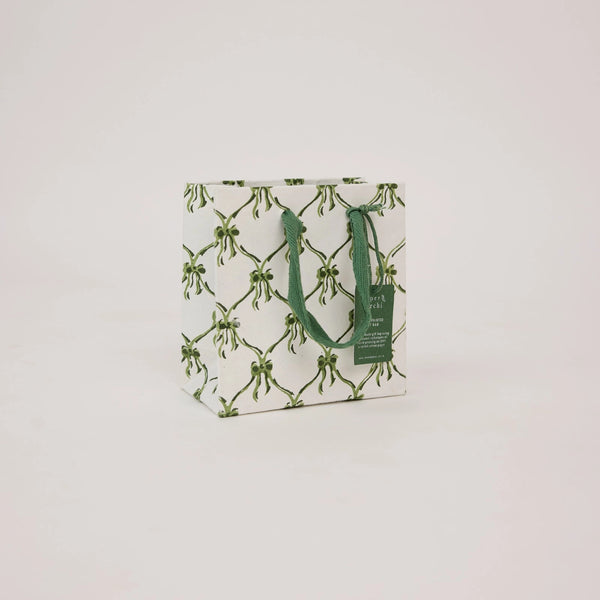 Hand Block Printed Gift Bags - Holly Green