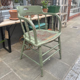 Antique oak carver chair in sage green paint left side view