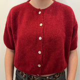 Cropped Sleeve Mohair Cardigan - Wine