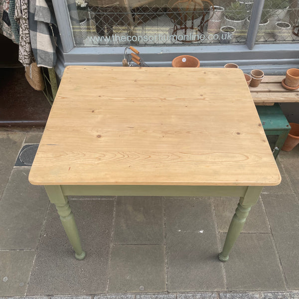 Antique painted pine table top view