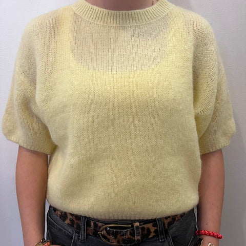 Cropped Sleeve Mohair Jumper - Lemon