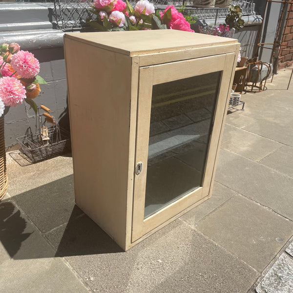 Vintage painted medicine cabinet side ciew