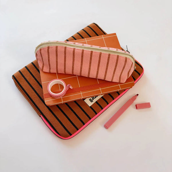 Rose In April Pencil Case Gaston Tennis Stripes - Pecan/Strawberry