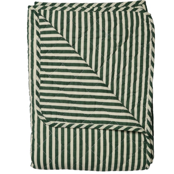 AU Maison Dark Green Striped Ethnic Quilt