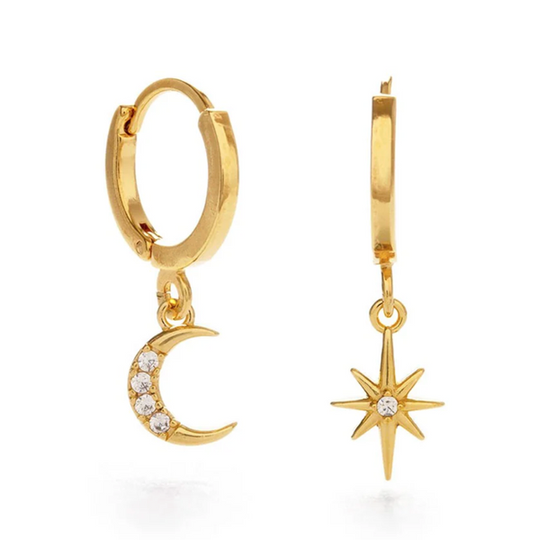Amano Studios Moon and Star Huggie Hoops