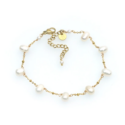 Annabella Moore Handcrafted Gemstone Bracelet with 18K gold plating and pearls 