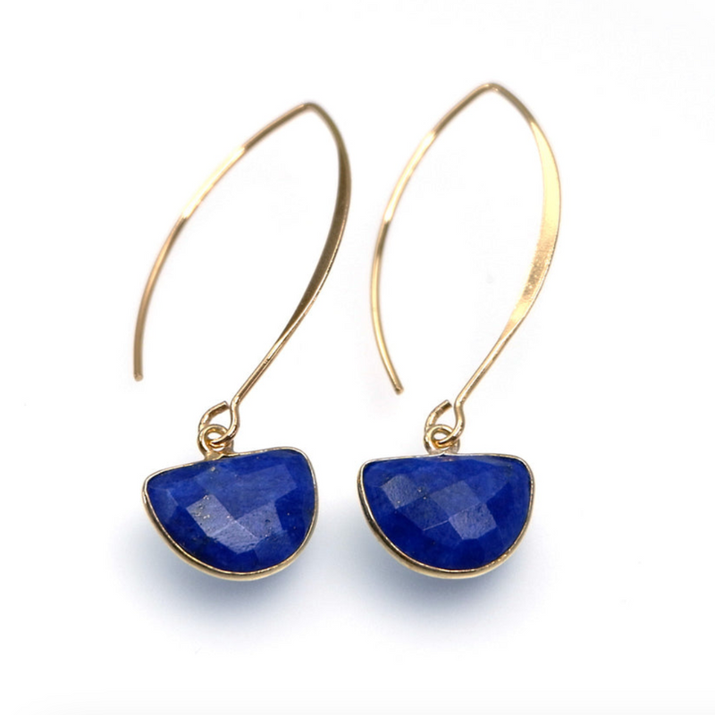 Annabella Moore Handcrafted Gemstone Earrings - 18K Gold Plated Earrings with Dark Blue Lapis 
