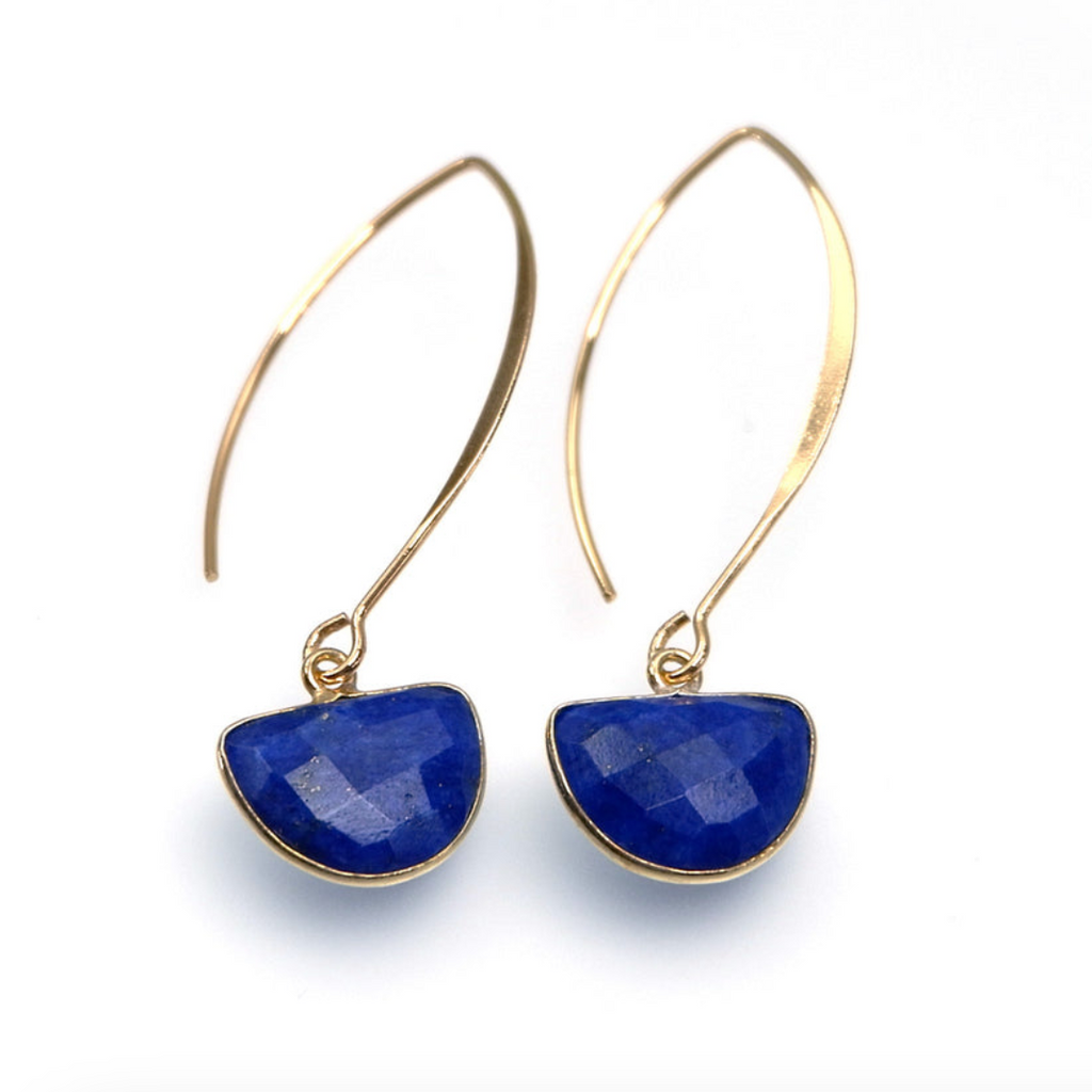 Annabella Moore Handcrafted Gemstone Earrings - 18K Gold Plated Earrings with Dark Blue Lapis 