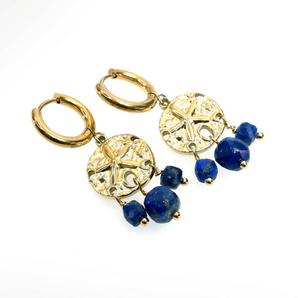Annabella Moore Handcrafted Gemstone Earrings in 18k Gold Plating and Blue Lapis Stones