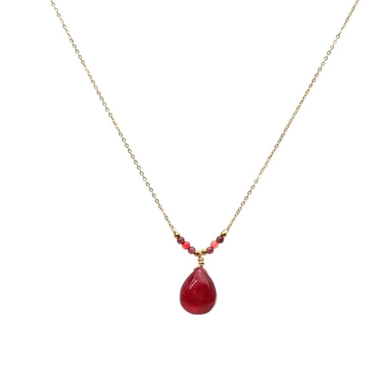 Annabella Moore Handcrafted Gemstone Necklace in Dyed Ruby Dark Pink 