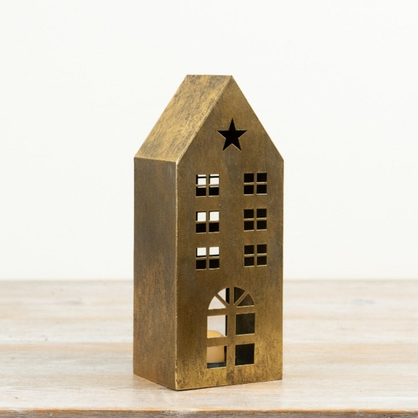 Antique Gold House Shaped Candle Holder
