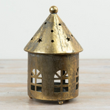Antique Gold Round House Candle Holder