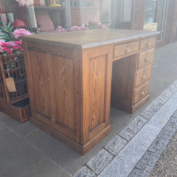 Antique pitch pine desk left side view