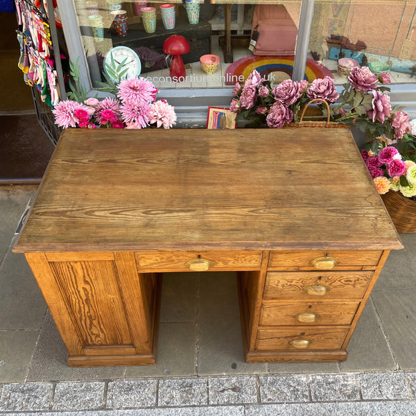 Antique pitch pine desk top view