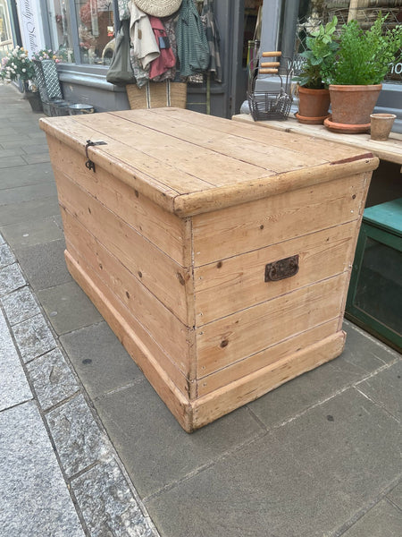 Antique Pine Panelled Blanket Box Top Right