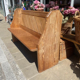 Antique pitch pine pew right side view