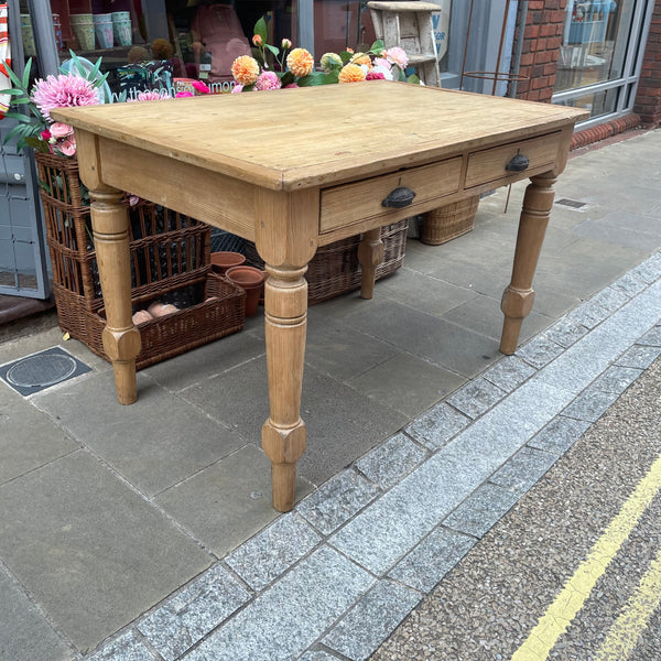 Antique pitch pine table side view