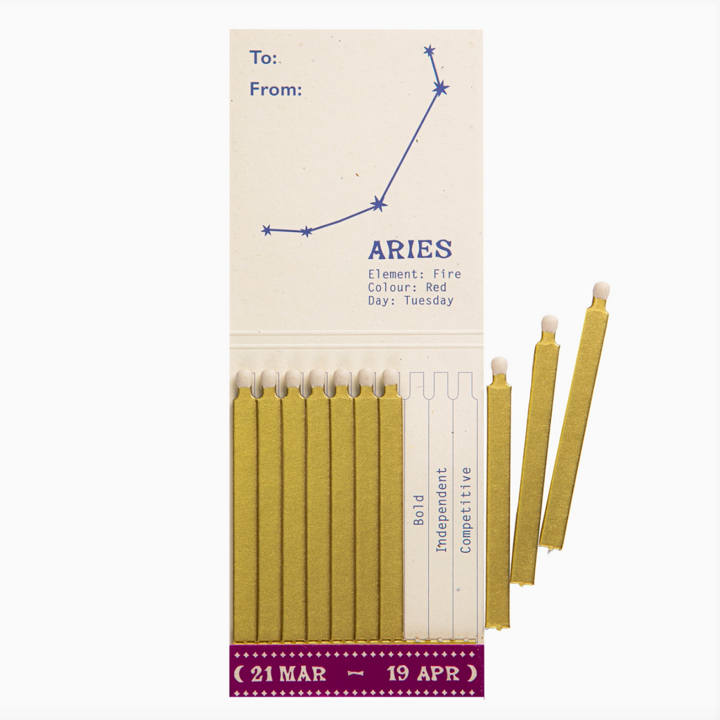 Archivist Aries Zodiac Matchbook showing gold matches 