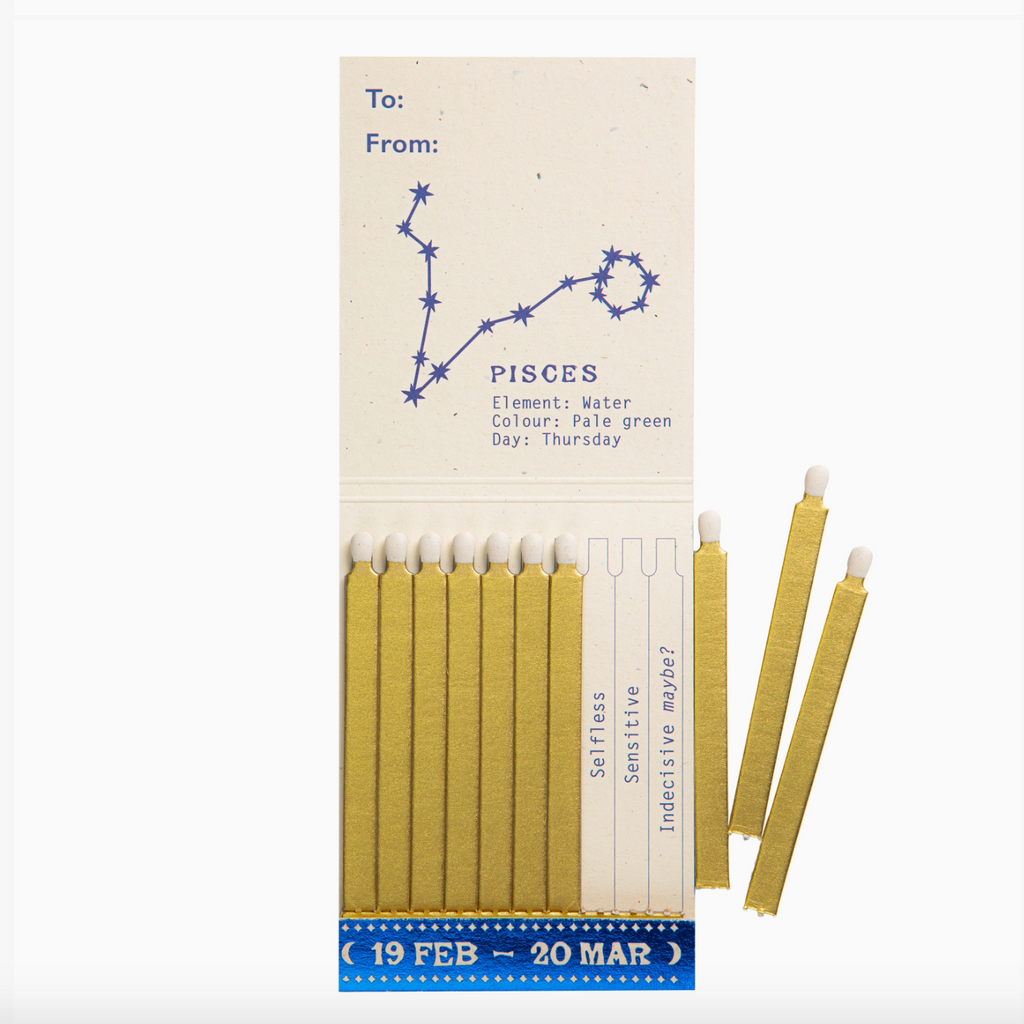 Archivist Pisces Zodiac Matchbook with gold matches 