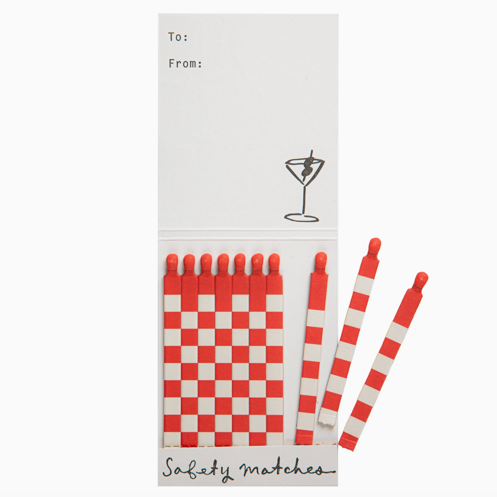 Archivist cow martini matchbook shwoing red and white stripe matches