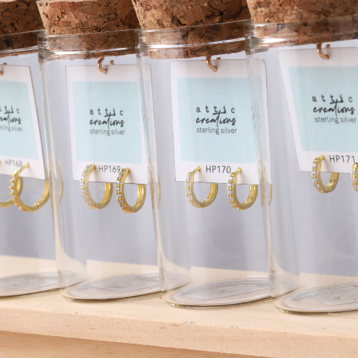 Attic Creations Thin Clear Crystal Hoop Earrings Gold