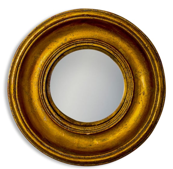 Antiqued Gold Deep Framed Medium Convex Mirror