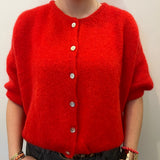 Cropped Sleeve Mohair Cardigan - Red