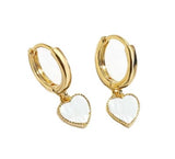 White Leaf Heart Charm Huggies - Mother of Pearl