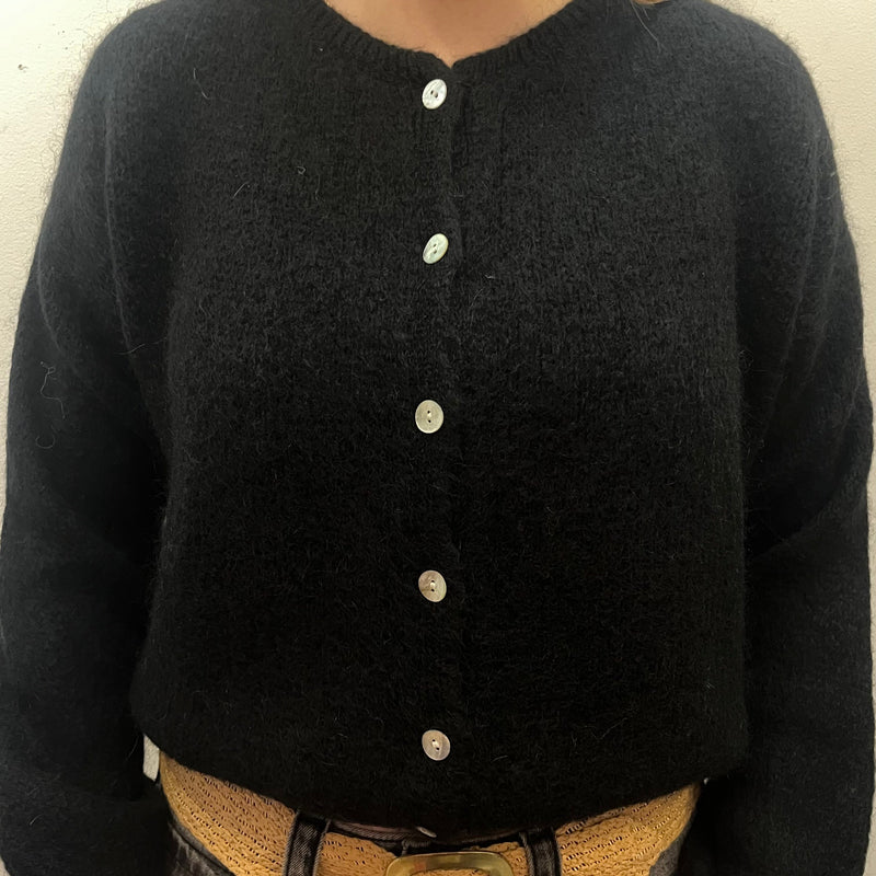 Long Sleeve Mohair Cardigan - Black