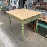 Antique painted pine table end view