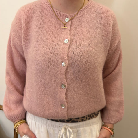 Long Sleeve Mohair Cardigan - Pale Rose