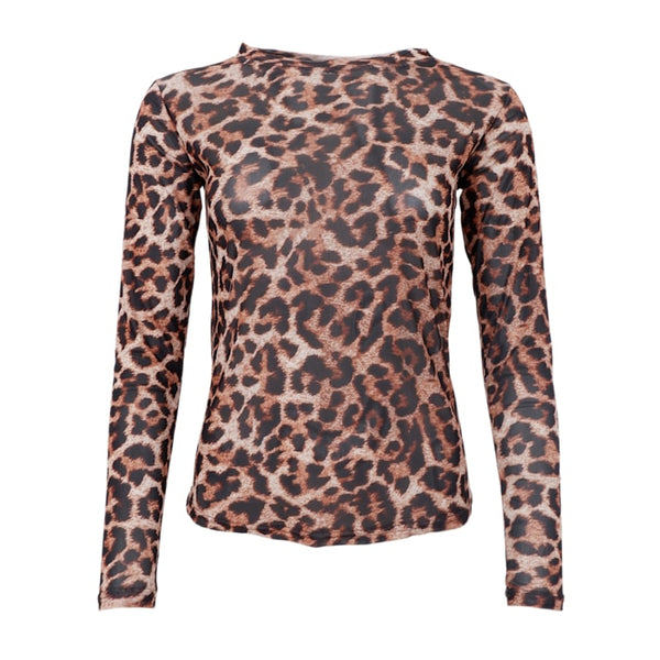 Black Colour Cannie Mesh Blouse - Brown Leopard
