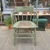 Antique oak carver chair in sage green paint 