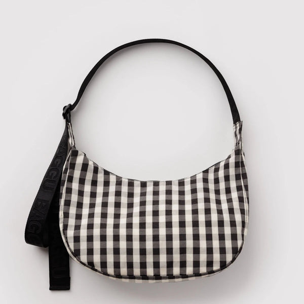 Baggu - Medium Nylon Crescent Bag Black and Cream Gingham
